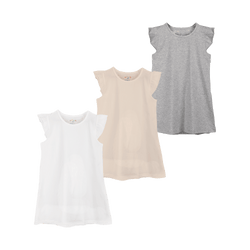 THREE-PACK DRESS WITH RUFFLE SLEEVES WHITE/BEIGE/GRAY