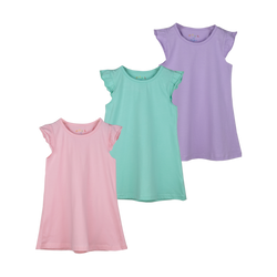 THREE-PACK DRESS WITH RUFFLE SLEEVES PINK/PURPLE/GREEN