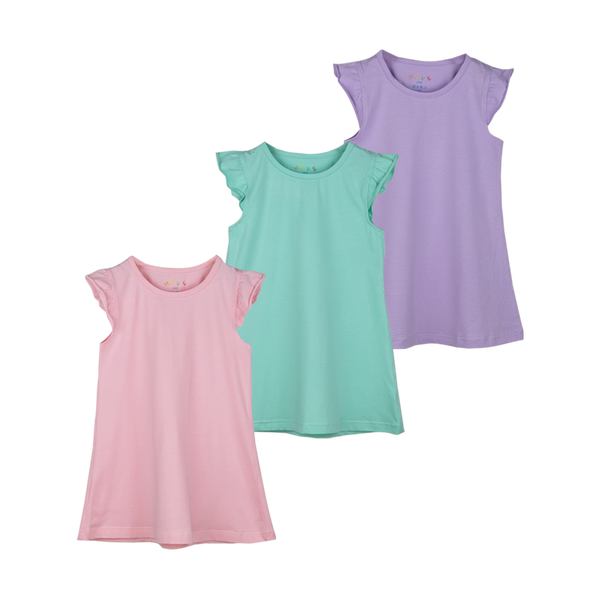 THREE-PACK DRESS WITH RUFFLE SLEEVES PINK/PURPLE/GREEN